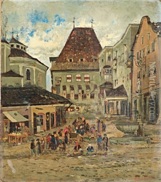 Stadtplatz In Hall, Tyrol Oil Painting - Theodor von Hoermann
