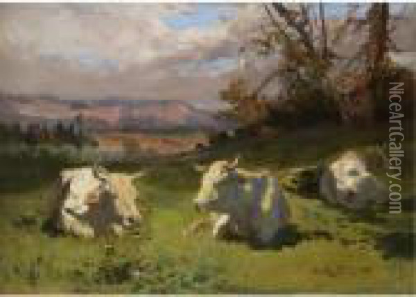 Cows Resting Oil Painting - Rosa Bonheur