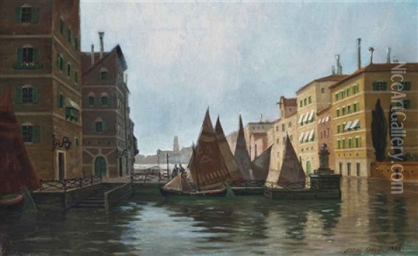 A Conversation On A Venetian Quay Oil Painting - Alfred Olsen