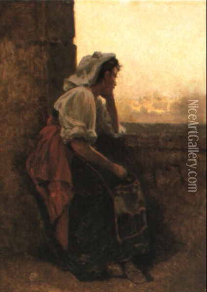 Sinnende Italienerin Oil Painting - Jean-Baptiste-Arthur Calame