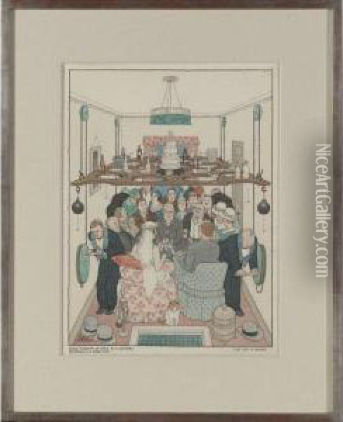 Sane Economy Of Space At A Wedding Reception In A Smallflat Oil Painting - William Heath Robinson