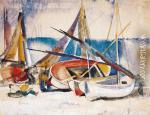 Boats Oil Painting - Vilmos Aba-Novak