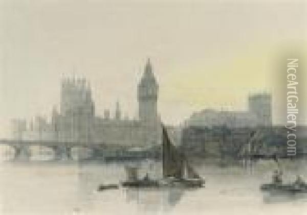 The Houses Of Parliament And Westminster Abbey Oil Painting - David Roberts