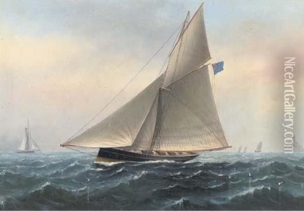 The Racing Cutter Galatea Off The Fastnet Rock Oil Painting - Charles Keith Miller