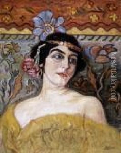 Woman With A Bonnet Oil Painting - Aladar Korosfoi Kriesch