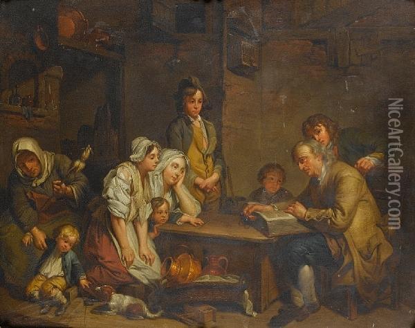 The Father Of The Family Reads The Bible Tohis Children Oil Painting - Jean Baptiste Greuze