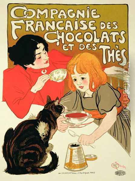 Reproduction of a Poster Advertising the French Company of Chocolate and Tea Oil Painting - Theophile Alexandre Steinlen
