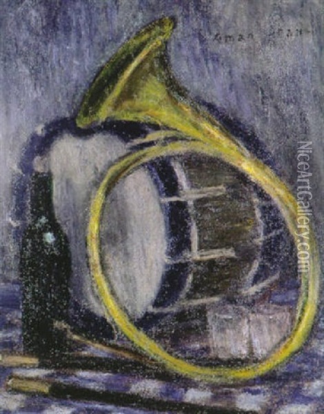 Stilleben Mit Horn Und Trommel Oil Painting - Edmond Francois Aman-Jean