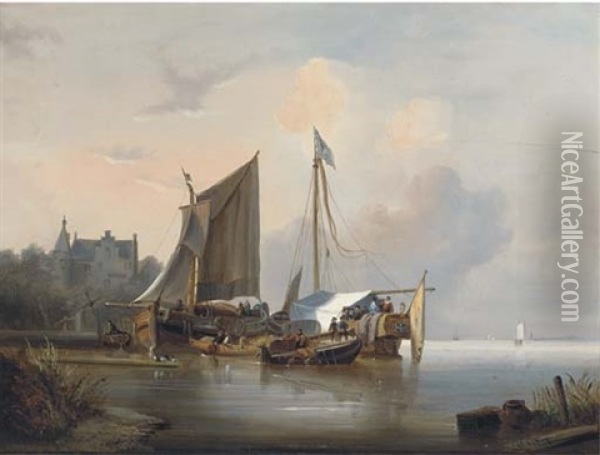 Barges In Dutch Waters Oil Painting - Wijnand Jan Joseph Nuyen
