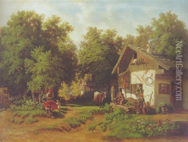 Dorfidylle Oil Painting - Christian Friedrich Mali