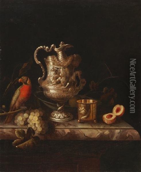 A Still Life Including A Precious Silver Vessel Oil Painting - Pieter Gerritsz van Roestraten