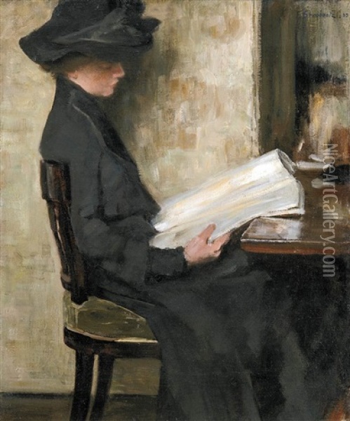 Reading Girl Oil Painting - Frigyes (Fritz) Strobentz