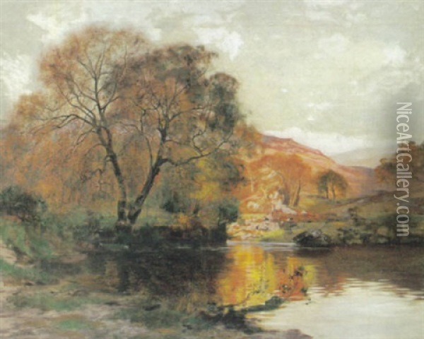 Herbstliche Seenlandschaft Mit Prachtvollen Sonnenlichteinfall Oil Painting - Sir Alfred East