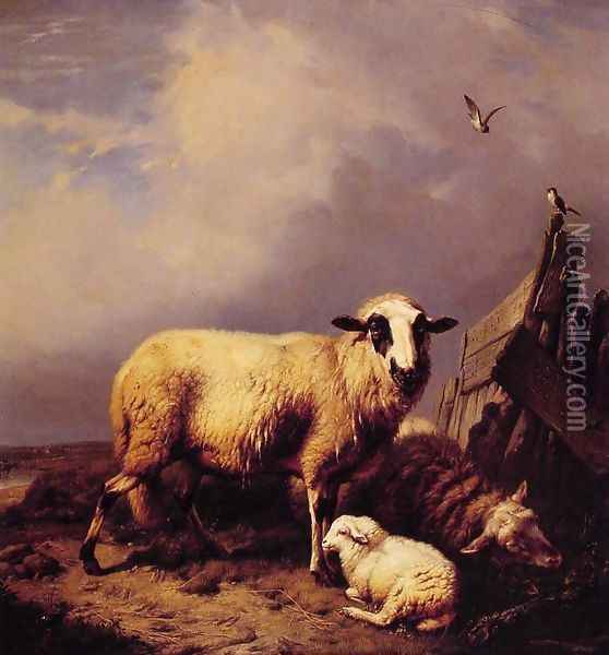 Guarding the Lamb Oil Painting - Eugene Verboeckhoven