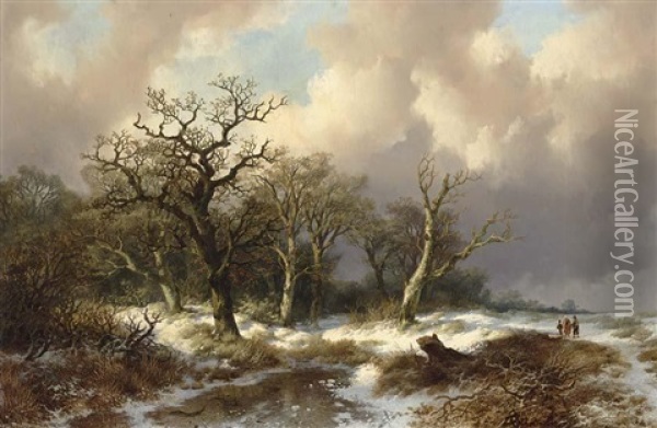 Figures In A Winter Landscape Oil Painting - Remigius Adrianus van Haanen