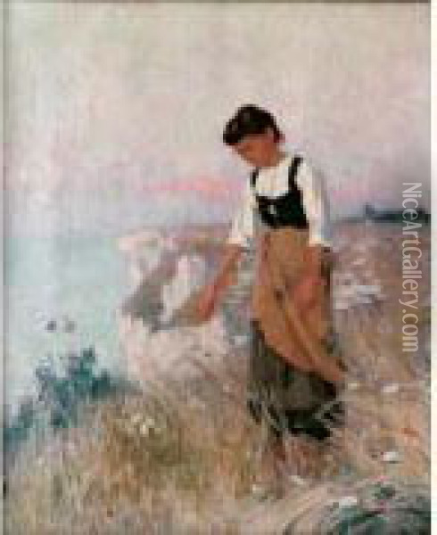 Jeune Femme Sur La Falaise Oil Painting - Henri-Gaston Darien