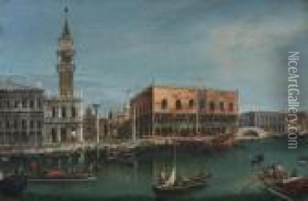 Grand Canal, Venice, With A View Of The Doge's Palace Oil Painting - (Giovanni Antonio Canal) Canaletto
