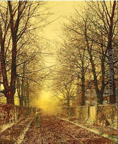 A Golden Country Road Oil Painting - John Atkinson Grimshaw