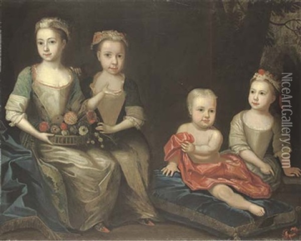 Group Portrait Of The Holdsworth Children, Mary, Sarah, Arthur And Anne Oil Painting - James Maubert