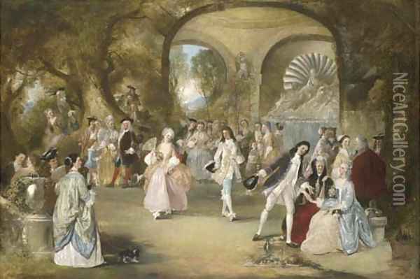 A fete champetre, with courtly figures dancing Oil Painting - Henry Andrews