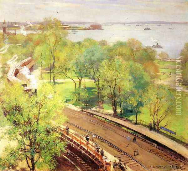 Battery Park, Spring Oil Painting - Willard Leroy Metcalf