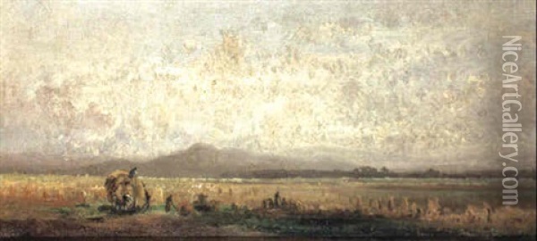 Haycart In An Extensive Landscape Oil Painting - Adolf Heinrich Lier