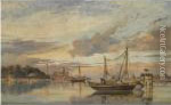 The Venetian Lagoon At Sunset Oil Painting - Edward William Cooke