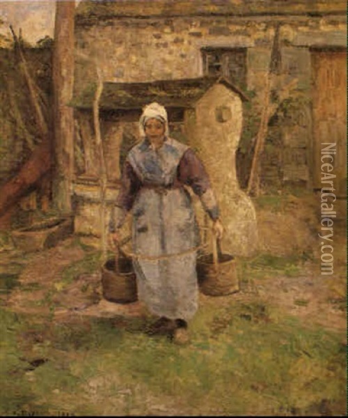 La Mere Presle A Montfoucault Oil Painting - Camille Pissarro