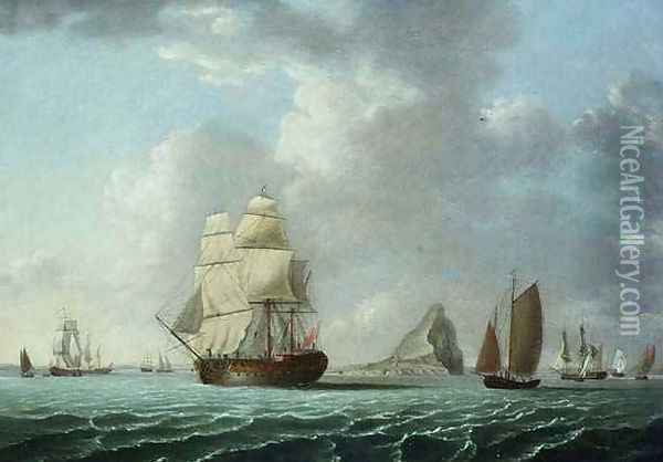 British Man o War off Gibraltar Oil Painting - Francis Holman