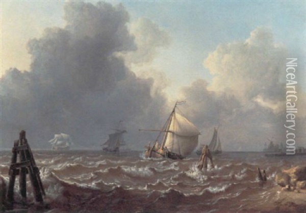 Hallandske Skibe Ud For Kysten Oil Painting - Charles Martin Powell