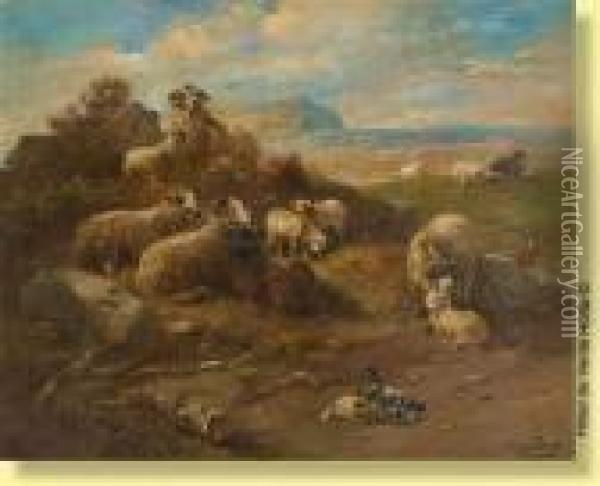Moutons Dans Un Paysage Oil Painting - Henry Schouten