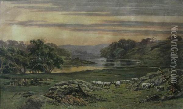 Sheep Grazing Oil Painting - James Waltham Curtis