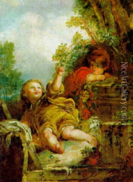 Zwei Spielende Kinder In Einem Schlospark Oil Painting - Jean Baptiste Huet