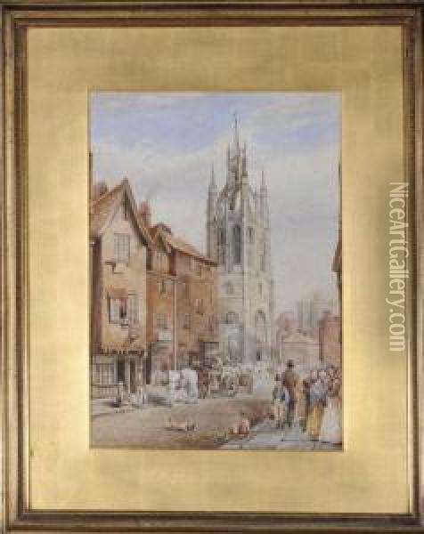 The Groat Market, Newcastle Oil Painting - Thomas Miles Richardson