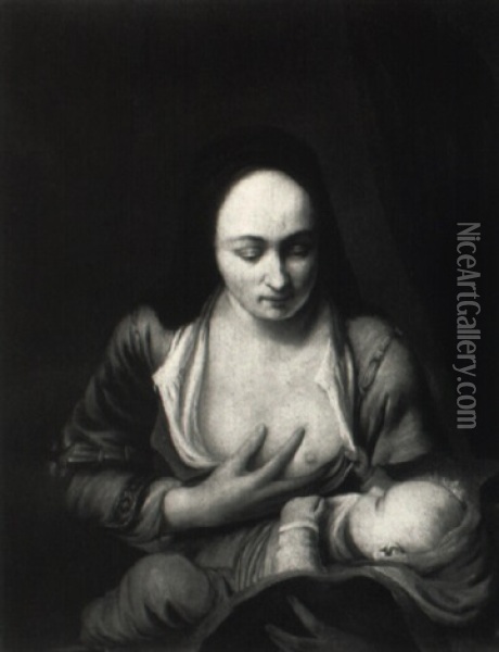 A Mother Nursing Her Child Oil Painting - Ferdinand Bol