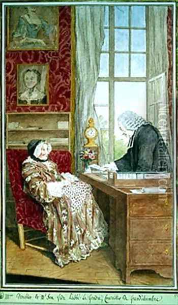 Mrs Doublet and the Abbot Legendre Oil Painting - Louis Carrogis Carmontelle