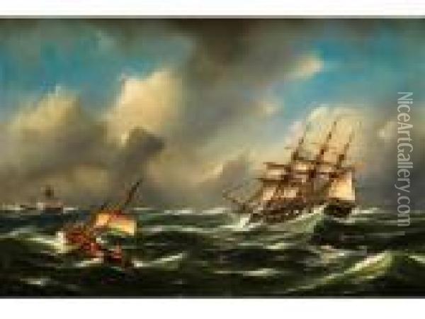 Segelschiffe Im Sturm Oil Painting - Govert Van Emmerik