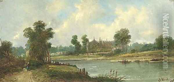 Eton College from the Thames Oil Painting - Alfred Vickers