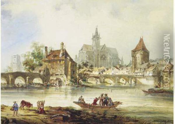 Vue De Moret, 1846. Oil Painting - Theodore Henri Mansson