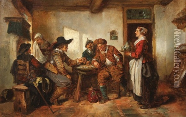 A Festive Interior Tavern Scene Oil Painting - Herman Frederik Carel ten Kate