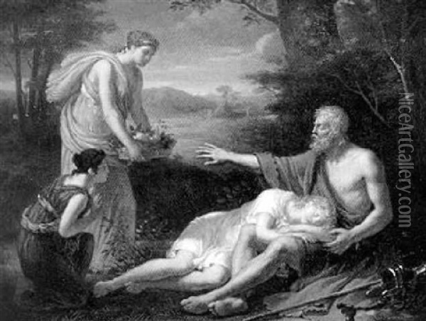 Der Blinde Oedipus Mit Seiner Tochter Antigone Im Walde Der Eumeniden Oil Painting - Hendrick Frans van Lint