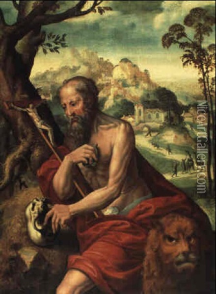 Der Hl. Hieronymus In Einer Landschaft Oil Painting - Jan Sanders (Jan van) Hemessen