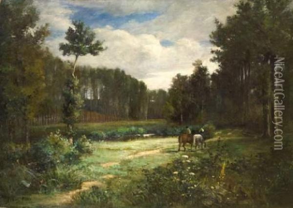Chevaux Dans Un Paysage Oil Painting - Albert Dubois-Pillet