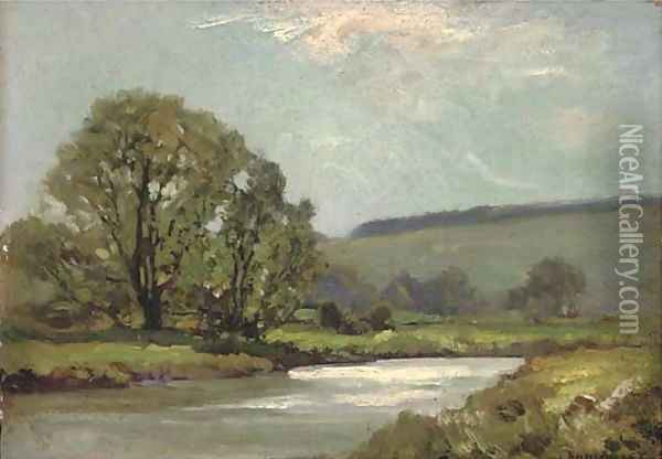 A river landscape Oil Painting - James Aumonier