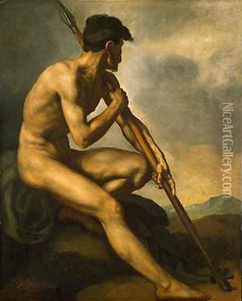 Nude Warrior with a Spear Oil Painting - Theodore Gericault