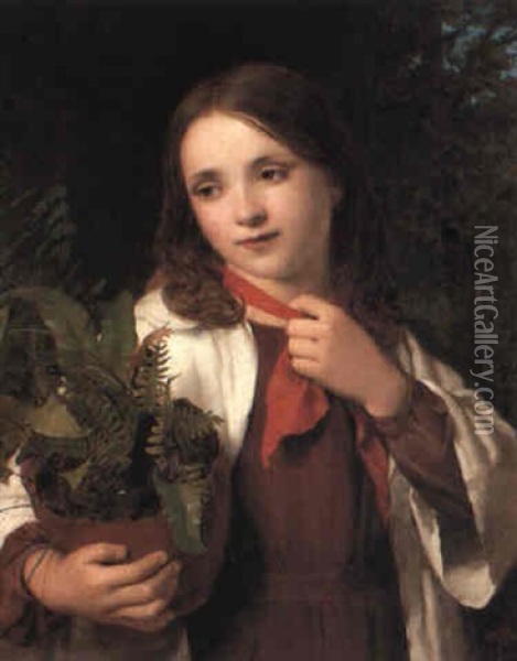 A Girl With Ferns Oil Painting - William Charles Thomas Dobson