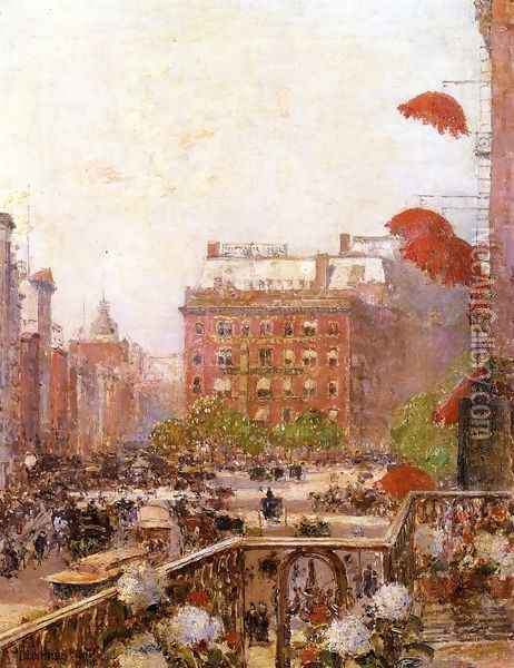 View of Broadway and Fifth Avenue Oil Painting - Frederick Childe Hassam