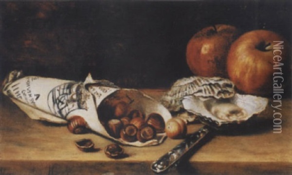 Stilleben Mit Apfeln Und Kastanien Oil Painting - Hermina Van Der Haas