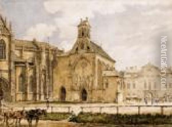 The Main Square Of Kassa 
(kosice) With The St. Elisabeth Cathedral And The St. Nicolaus Chapel, 
With The Archbishop's Palace In The Background And A Coach In The 
Foreground Oil Painting - Jacob Alt