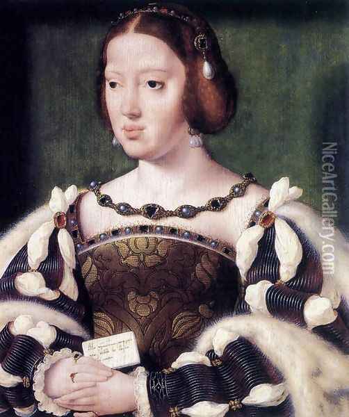 Portrait of Eleonora, Queen of France c. 1530 Oil Painting - Joos Van Cleve